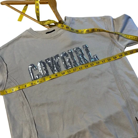 Cowgirl Sequin Sweatshirt Small Tan Western Crewneck Rodeo Minimalist Country - Picture 10 of 12